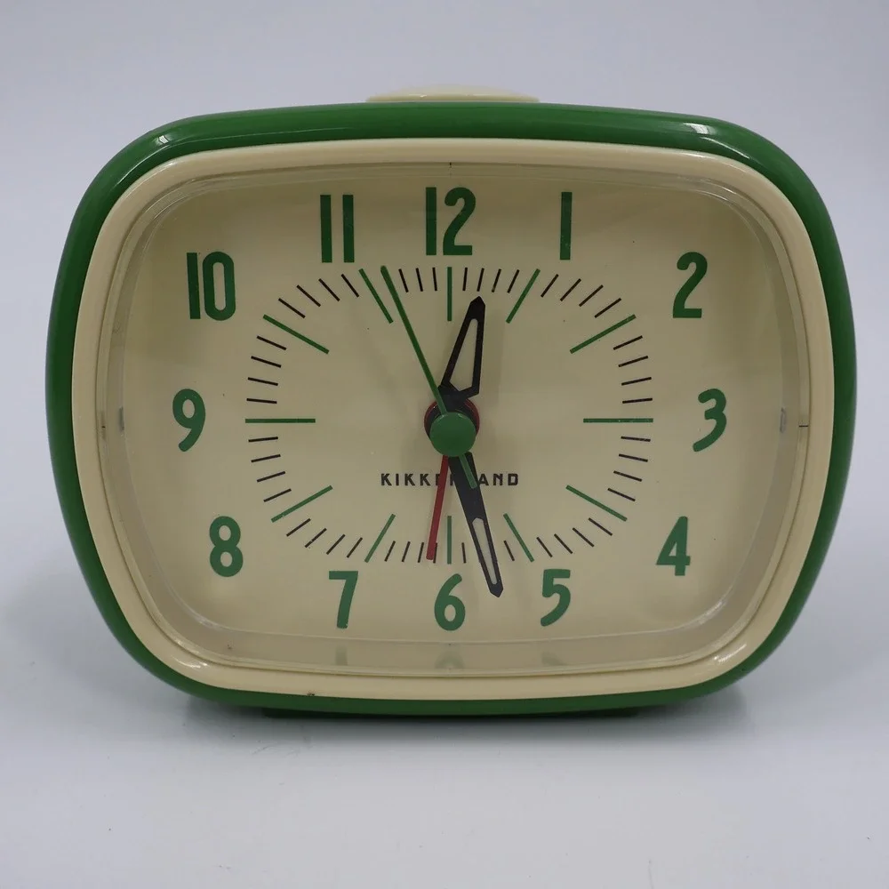 Kikkerland Retro Alarm Clock Green Cream Mid Century Modern Analog